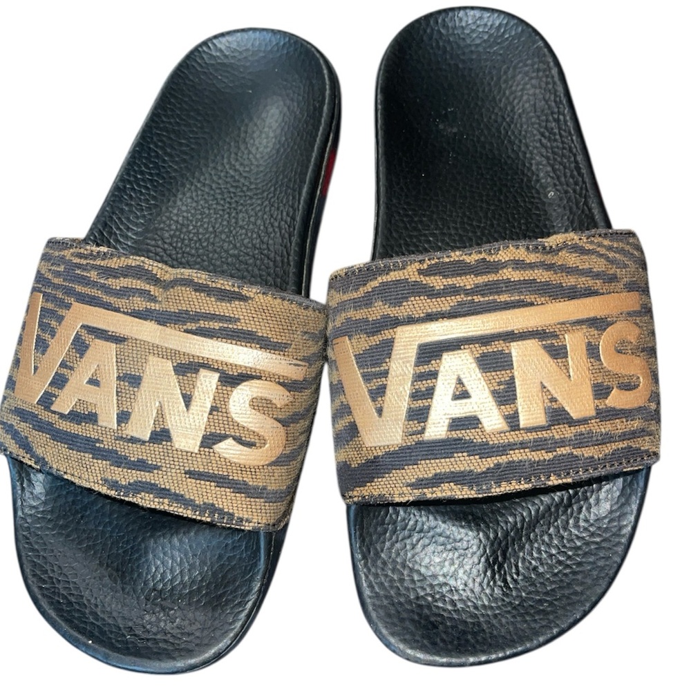 Vans Black and Brown Tiger Striped Slide Sandals